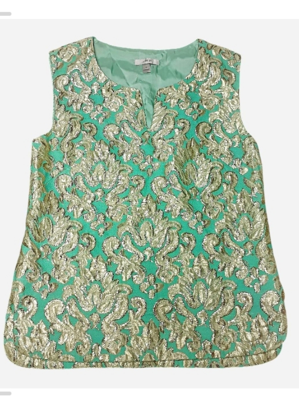 J. Crew Mint Green and Gold Brocade Sleeveless Top